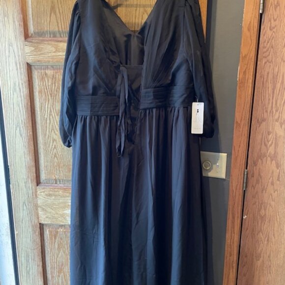 Black Plus 28W Formal Chiffon Long Sleeve Maxi Pockets - Picture 5 of 8